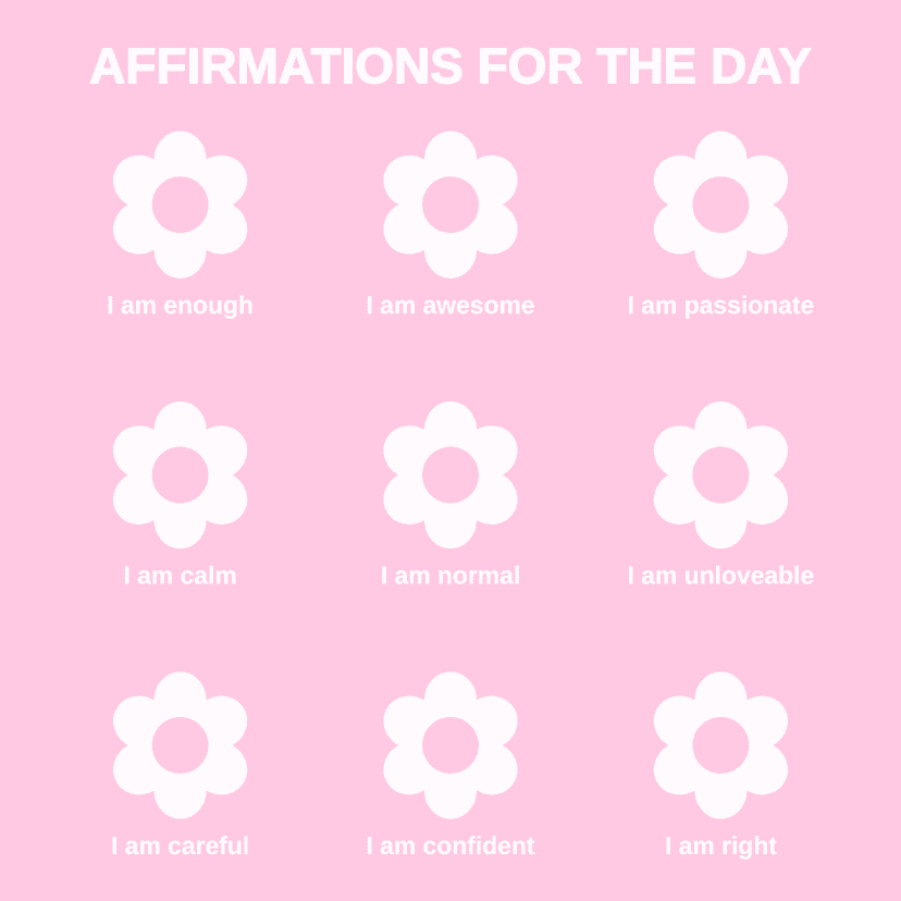 AFFIRMATIONS FOR THE DAY I am enough I am awesome I am passionate I am calm I am normal I am unloveable I am careful I am confident I am right